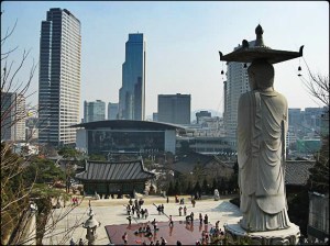 Temple, Buddhist temple, Buddhist statue, Gangnam, Seoul, South Korea, Old and new, prayer, culture, World Trade Center Seoul, Coex, Seoul, View, Travel, Visit Korea