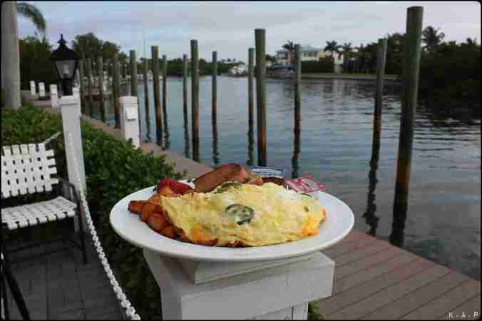 Breakfast, omelette, view, Gasparilla Island, Boca Grande, Florida, Charlotte Harbor, SW Florida, USA