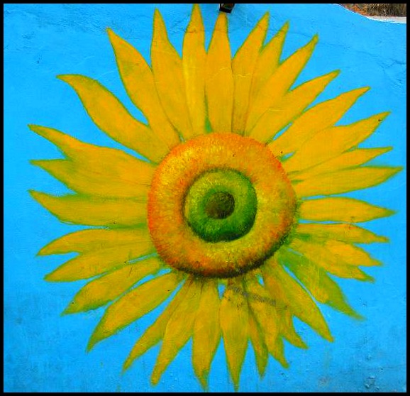 sunflower, Gaemi Maeul, Ant Village, Seoul, South Korea, Art, colorful wall, photography