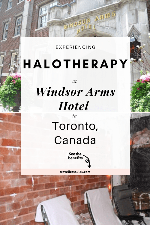 Ever heard of Halotherapy? Ever been inside a halotherapy room? Come read all about halotherapy benefits and my experience in this blog post. Enjoy reading Experiencing Halotherapy at Windsor Arms Hotel in Toronto, Canada. #wellness #health #halotherapy #salttherapy #healthandwellness #healthips #wellnesstips #lifestyleblog #lifestyleblogger