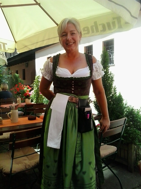 Nuremberg, Germany, Nürnberg, Deutschland, Heilig Geist Spital Restaurant, server dressed in dirndl, travel, TS76