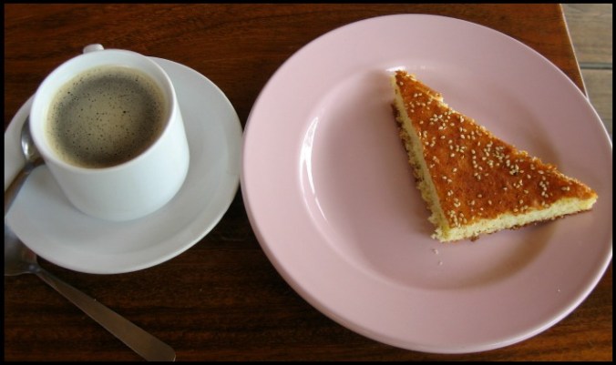 Organic, mountain grown coffee with quezadilla in El Salvador