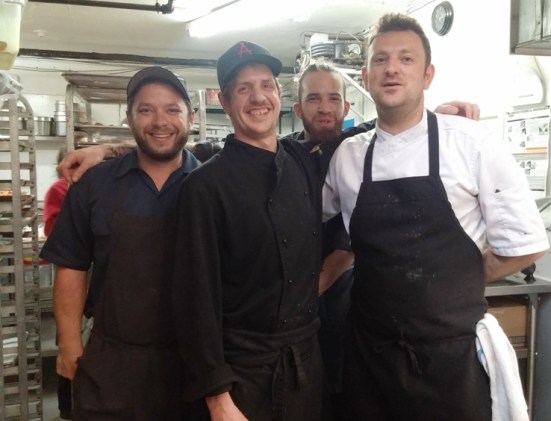 Cooking staff at Auberge Saint-Gabriel in Old Montreal
