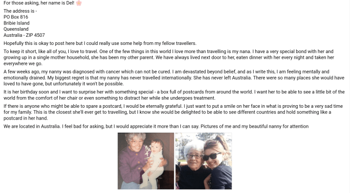 Postcards for Nana Del - FB Women Who Travel Post